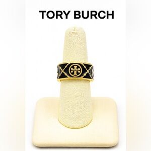 Tory Burch Gold and Black Enamel Ring